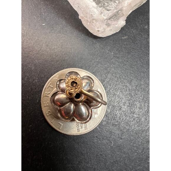 Vintage 1940s Vermeil Flower Screw Back Green Paste Earrings - Picture 10 of 16